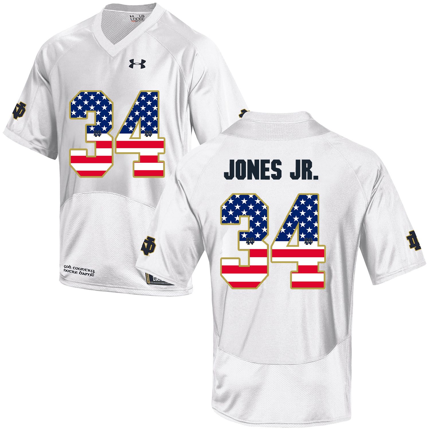 Men Norte Dame Fighting Irish #34 Jones jr White Flag Customized NCAA Jerseys->->Custom Jersey